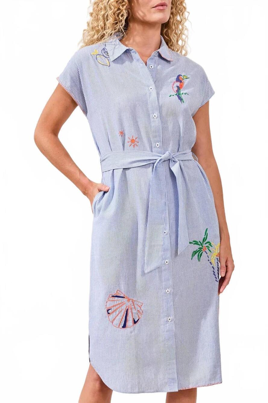 NEW TRIBAL embroidered shirt midi dress in baja blue